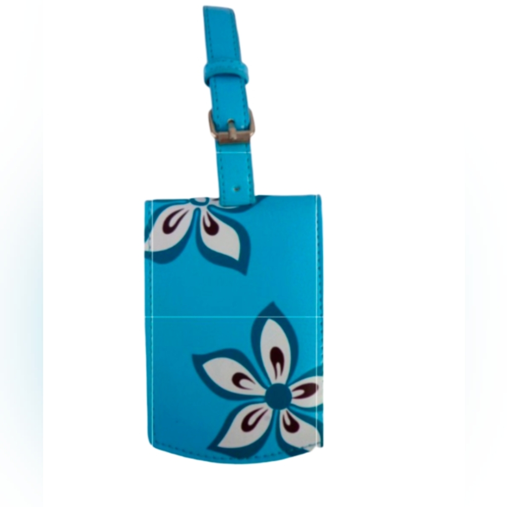 Shagwear Luggage Tag Premium Vegan Leather Turquoise Flower Pattern Black New